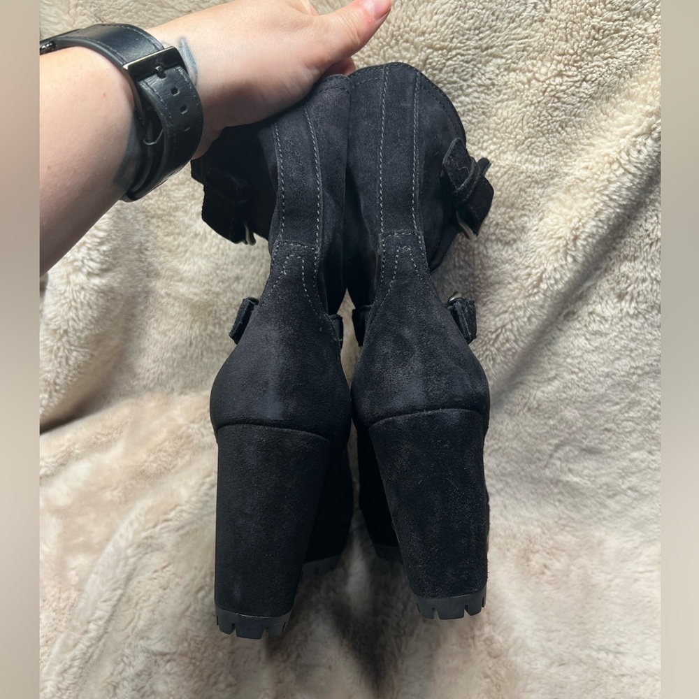 Prada Black Suede Wedge Ankle Boots - Picture 3 of 9